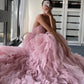 Pink Tulle Dress with Ruffles, Corset Prom Dress with Spaghetti Straps, Fit and Flare Dress, Homecoming Dress, Princess Bridal