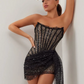 New Chic Sexy Strapless Black Lace Women Glitter Mini Gowns Dress Birthday Party Night Club Stage Performance Dress Vestido