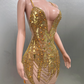 Sexy Gold Backless Sheath Mini Dress Flashing Sequins Birthday Evening Party Nightclub Singer Performance Costume Stage Wear