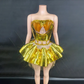 Gold Shinning Sequins Women Sexy 2 Pieces Bodycon Mini Dress Celebrate Birthday Party Performance Costume Stage Wear