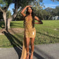 Luxury Gold Diamonds Prom Dresses 2024 Sexy Sparkly Beads Rhinestone Crystal Birthday Cocktail Party Homecoming Gowns Vestidos