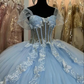 Light Blue Quinceanera Dresses Ball Gown Birthday Party Dress Lace Up Graduation Gown Beading With Bow quinceanera de 15 anos