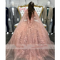 Rose Gold 3D Flowers Crystal Quinceanera Dress With Cape Appliques Beading Tassel Corset Vestidos De XV Anos sweet 15