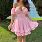 Princess Pink Prom Dresses A-line Sweetheart Mini Evening Party Dresses Ruffle robes de cocktail Custom Made Photo Shoot