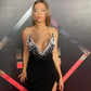 Off Shoulder Strapless Beading Sexy V Neck Fancy Bodycon Womens Clothing Dress Evening Bandage Ladies Dress