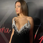 Off Shoulder Strapless Beading Sexy V Neck Fancy Bodycon Womens Clothing Dress Evening Bandage Ladies Dress