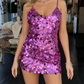 Sparkly Sequined Mini Cocktail Dresses V-neck Spaghetti Straps Sleeveless Backless Short Nigh Club Party Gowns Homecoming Dress