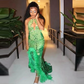 Green Sequined Mermaid Prom Dresses Illusion Neckline Appliques Plus Size Feathers Evening Dress For Black Girls Aso Ebi Gowns