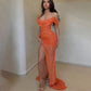 Off the Shoulder Formal Dresses Orange Mermaid Party Dress For Wedding Side Split Special Occasion Dresses robe soirée