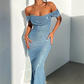 Sequins Off the Shoulder Cocktail Dresses Sparkly Pleated Boat Neck Mermaid Wedding Guest Dress Elegant Bodycon Evening Gowns