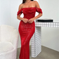 Sequins Off the Shoulder Cocktail Dresses Sparkly Pleated Boat Neck Mermaid Wedding Guest Dress Elegant Bodycon Evening Gowns