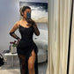 Sexy Black Long Prom Dresses 2024 With Two Gloves Corset Lace-up Back Appliques Wedding Reception Birthday Party Gowns