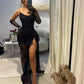 Sexy Black Long Prom Dresses 2024 With Two Gloves Corset Lace-up Back Appliques Wedding Reception Birthday Party Gowns