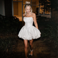 Elegant White Short Wedding Bridal Dress Strapless Ruffled Satin Wedding Party Dresses Customized Garden Dinner Bridal Gowns