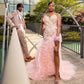 Glitter Pink Diamonds Mermaid Ruffles Prom Dress For Black Girls Silver Beaded High Slit Birthday Party Gown