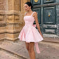 Short Satin Graduation Party Dress Pink Straps Sleeveless Homecoming Dresses Sexy Blackless With Bow Cocktail Prom Gowns