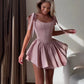 Pink Satin Above Knee Mini Formal Party Prom Dresses Corset Back Special Occasion Event Gowns Straps Homecoming Dress