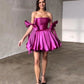 Simple A Line Satin Above Knee Mini Prom Dresses Straps Pleated Formal Homecoming Dress Corset Back Special Party Gowns