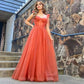 Orange Tulle Evening Party Dresses Bow Tied Straps Bone Corset Sweetheart Maxi Dress A-Line Long Party Prom Gowns