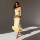 Pretty Yellow Spaghetti Strap Summer Casual Dress Sexy Tea-Length Maxi Dresses For Women Elegant Ruffled Bottom Party Gowns