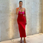 Elegant Bicolor Red & Hot Pink Prom Gown Ankle Length Women Clothing Straight Sleeveless Square Neck Evening Dresses