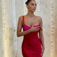 Elegant Bicolor Red & Hot Pink Prom Gown Ankle Length Women Clothing Straight Sleeveless Square Neck Evening Dresses