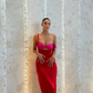 Elegant Bicolor Red & Hot Pink Prom Gown Ankle Length Women Clothing Straight Sleeveless Square Neck Evening Dresses