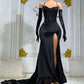 African Black Spaghetti Beaded Shinny Evening Dresses Corset Fish Bones Mermaid Formal Dress Wedding Reception Gowns Engagement