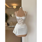 Sexy White Prom Dress Women Spaghetti Above Knee Appliques Illusion Short Mini Skirt Prom Gown Special Occasion Party Vestido