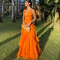 Sexy V-neck Prom Dressess A-Line Tiered Cocktail Evening Dress Orange Ladies Formal Sleeveless Gown