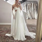 Simple 2024 White Wedding Dress Chiffon Long Sweetheart Cape Sleeves Long Bride Dresses Formal Bridal Gowns for Women