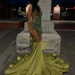 Green Luxury Evening Ceremony Formal Dresses for Black Girl Long Sparkly Diamond Crystal Prom Birthday Gala Dress 2024