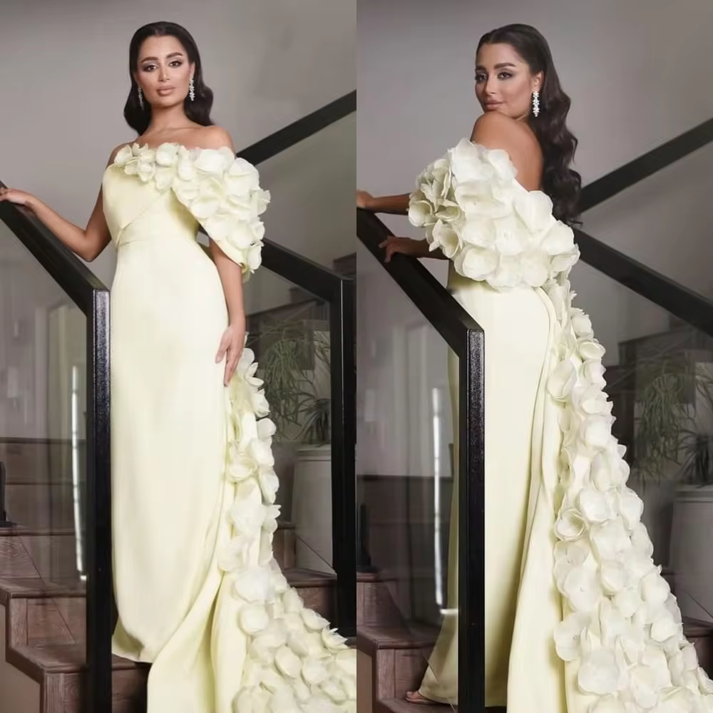 Prom Exquisite One-Shoulder Gown Flowers Beading Satin Bespoke Occasion Dresses