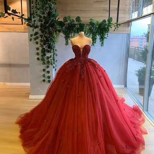 Sweetheart Ball Gown Quinceanera Dresses Fashion Handmake Flower Appliques Floor-Length Formal Wedding Party Gowns