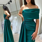 Satin Formal Evening Party Dresses Pleats with Side Train Draped High Slit Prom Dress Elegant Gown Wedding