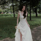 A line Ivory Asymmetric Ruffled Prom Evening Dresses For Women