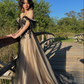 Off The Shoulder A Line Long Prom Dresses Tulle Evening Party Gown