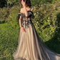 Off The Shoulder A Line Long Prom Dresses Tulle Evening Party Gown