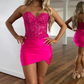 Short Sheath Homecoming Dresses Hot Pink Sweetheart Lace Appliques Corset Graduation Short Prom Dresses