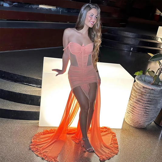 Orange Prom Dress Long Sweetheart Off the Shoulder Mermaid Evening Dress for Women 2023 Cut-out Thigh-High Slit Sexy Party Dress