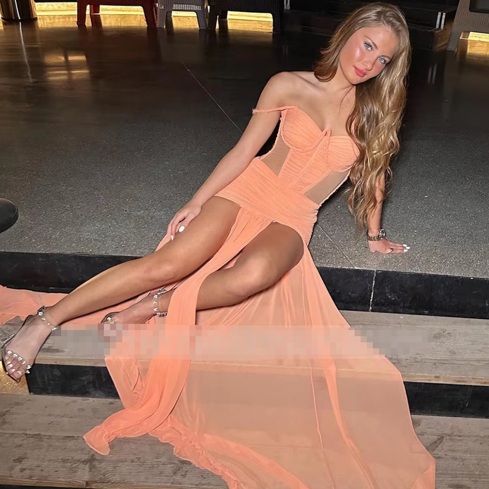 Orange Prom Dress Long Sweetheart Off the Shoulder Mermaid Evening Dress for Women 2023 Cut-out Thigh-High Slit Sexy Party Dress