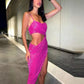 Glitter Fuschia Beach Evening Party Dresses Spaghetti Straps Tea Length Asymmetric Prom Gowns Lady Night Club Garment