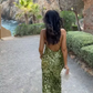 Women's Green Sequin Backless Sling Dress Sexy Sleeveless Off Shoulder Slim Vestidos Elegant Female Evening Party Long Robes