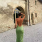 Women's Green Sequin Backless Sling Dress Sexy Sleeveless Off Shoulder Slim Vestidos Elegant Female Evening Party Long Robes