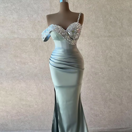 Satin Formal Party Dresses Women Sweetheart Bead Long Evening Gowns Sleeveless Mermaid Custom Made Sexy Wedding Guest Dress