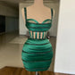 Dark Green Mini Cocktail Party Gowns Spaghetti Straps Pleats Beadings Dubai Evening Dresses Saudi Arabia Clubbing Dress