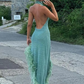 Sexy Backless Irregular Feather Hem Long Dress Women Fashion Sleeveless Bodycon Halter Dresses 2024 New Evening Party Robes