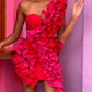 Dream Ruffles Mini Dress One Shoulder Strips Short Prom Party Dresses 2024 فساتين طويلة Red Fuchsia Birthday Dress