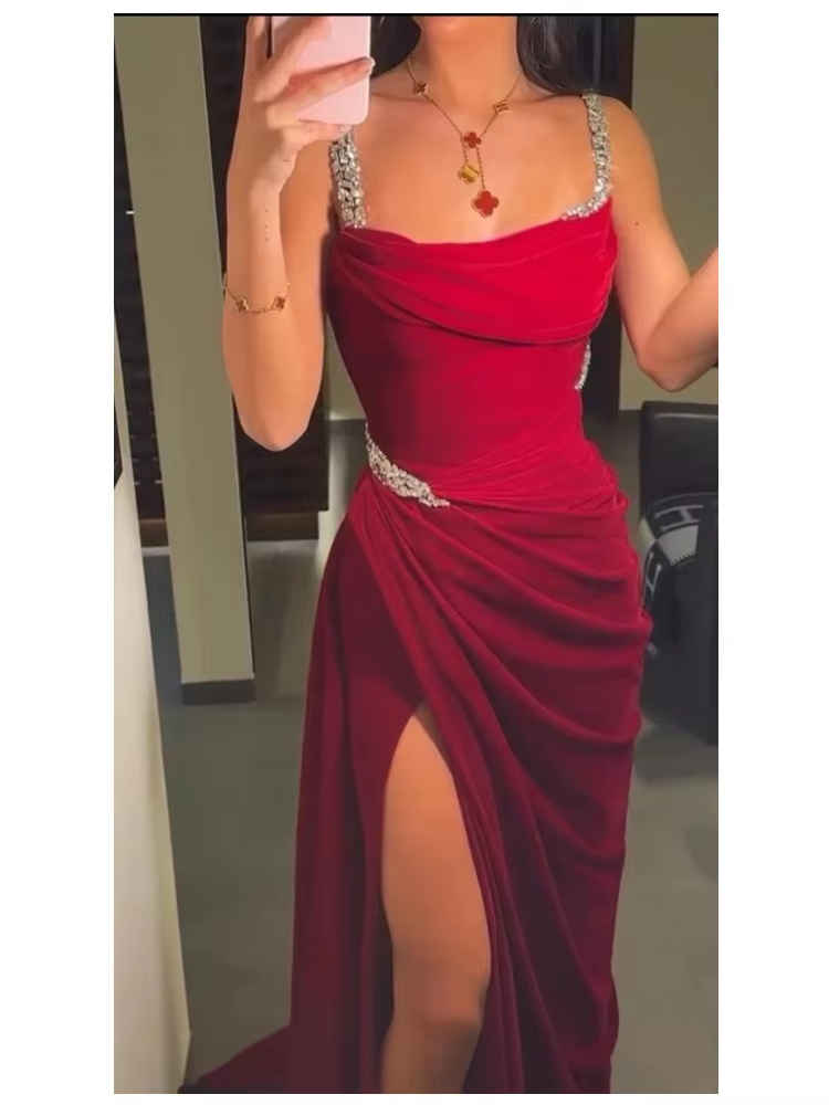 Long Evening Dresses Red Prom Dresses 2024 High Side Slit Sexy Formal Dresses Sleeveless Prom Cocktail Gown فساتين الحفلات