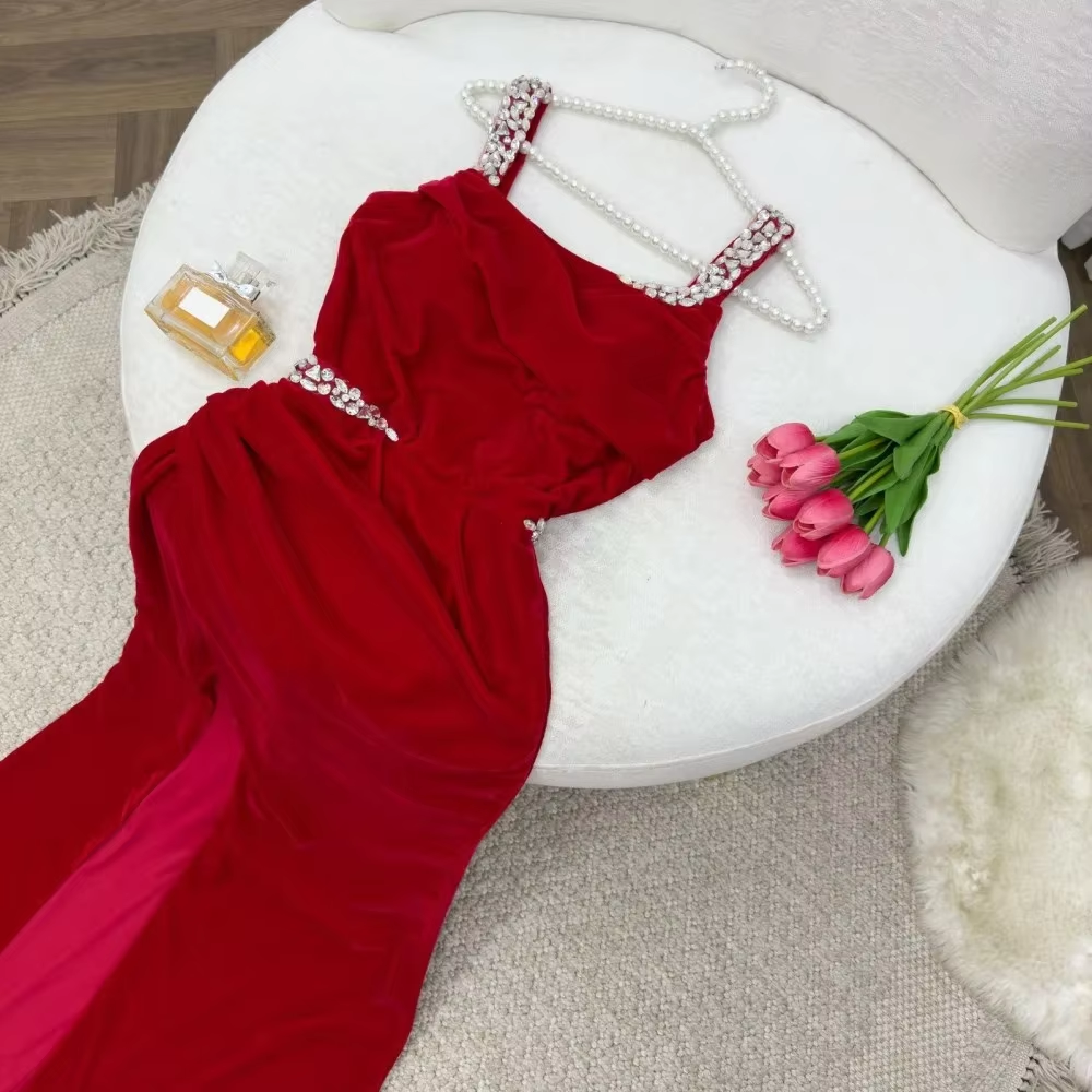 Long Evening Dresses Red Prom Dresses 2024 High Side Slit Sexy Formal Dresses Sleeveless Prom Cocktail Gown فساتين الحفلات